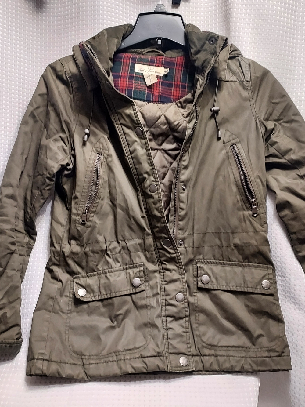H&M Olive Utility Parka Jacket with Quilted Lining